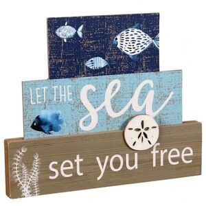 NWT Michael’s Stock Tabletop Wood Decor Signs Rustic Beach Ocean Style Art Decor